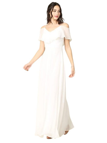Cold-Shoulder Chiffon Wedding Gown with Ruffle Bodice by Eva USA 3263