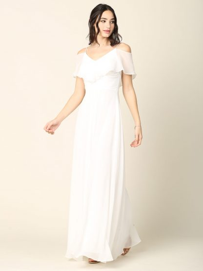 Cold-Shoulder Chiffon Wedding Gown with Ruffle Bodice by Eva USA 3263