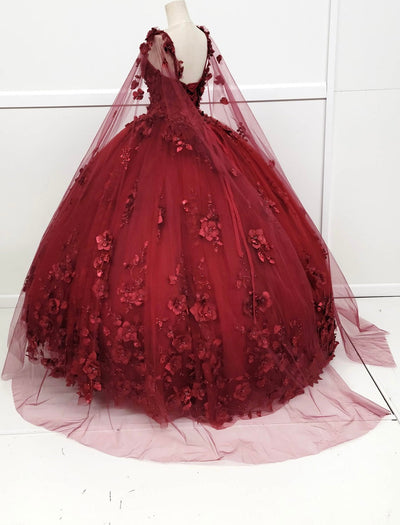 Chicas HF3018 Printed Royal BallDress Illusion Floral Tulle Dress