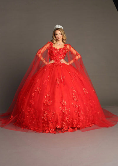 Chicas HF3018 Printed Royal BallDress Illusion Floral Tulle Dress