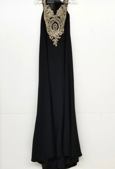 Chicas DM4011 Elegant Bridal Black Sleeveless Floor-Length Embroidered Fabric Dress