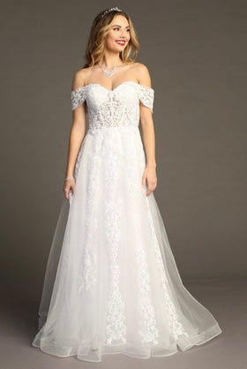 Chicas AN1102 Elegant Printed Formal Ivory A-Line Illusion Tulle Dress