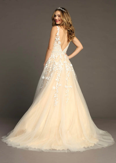 Chicas AN1102 Elegant Printed Formal Ivory A-Line Illusion Tulle Dress