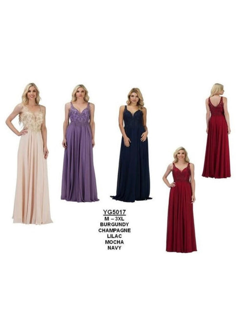Chicas YG5017 Evening Navy A-Line Long Beaded Chiffon Dress