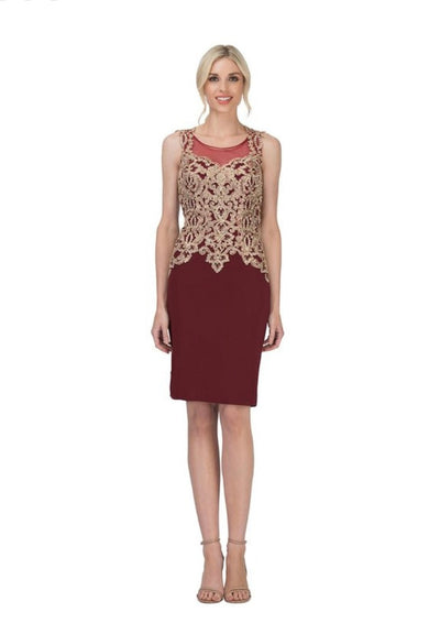 Chicas C7532 Cocktail Black Sheath Illusion Embroidered Fabric Dress