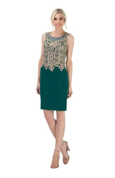 Chicas C7532 Cocktail Black Sheath Illusion Embroidered Fabric Dress