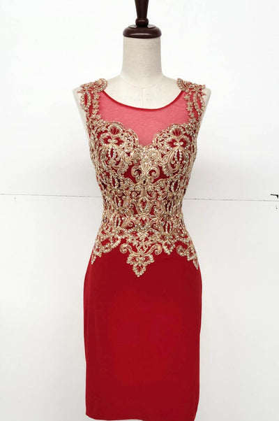 Chicas C7532 Cocktail Black Sheath Illusion Embroidered Fabric Dress