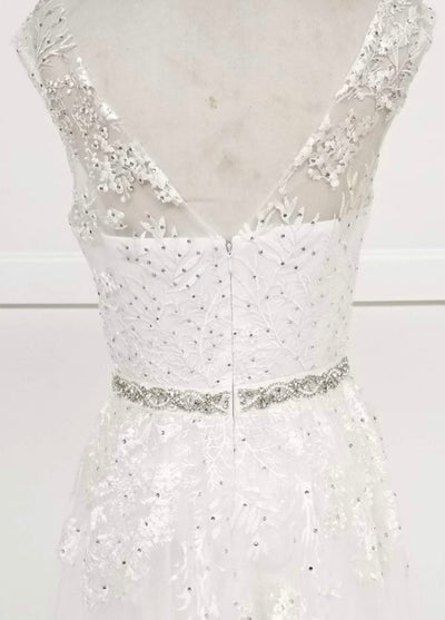 Chicas LM8023 Formal White Illusion Floor-Length Beaded Fabric Dress