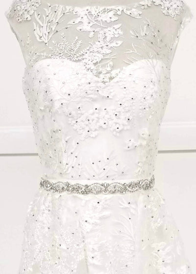 Chicas LM8023 Formal White Illusion Floor-Length Beaded Fabric Dress