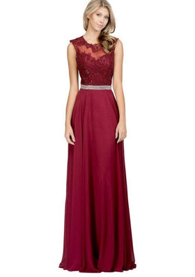 Chicas YG5015 Romantic Evening Navy A-Line Illusion Floor-Length Chiffon Dress