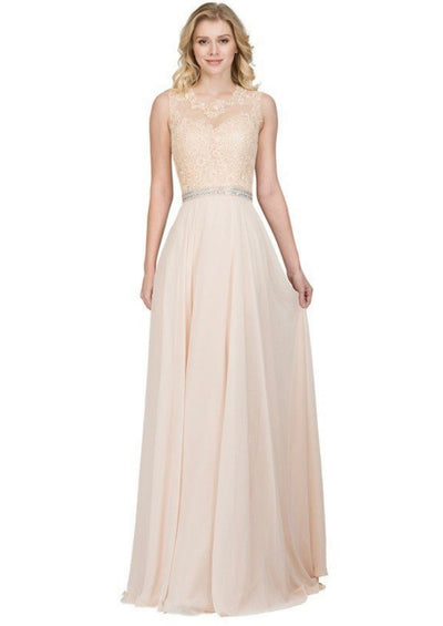 Chicas YG5015 Romantic Evening Navy A-Line Illusion Floor-Length Chiffon Dress