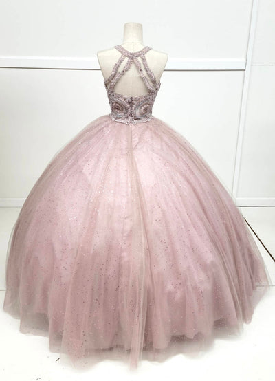 Chicas YG5014 Glitter Formal Wine BallDress Illusion Floor-Length Tulle Dress