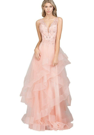 Chicas YG5010 Printed Formal BallDress Floral Floor-Length Tulle Dress