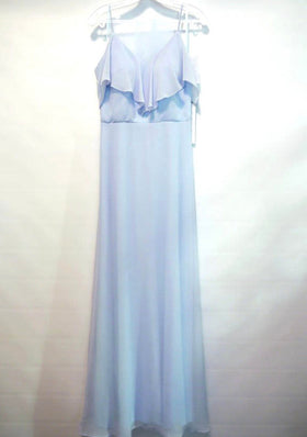Chicas DM4004 Elegant Navy A-Line Spaghetti-Strap Long Ruffled Chiffon Dress