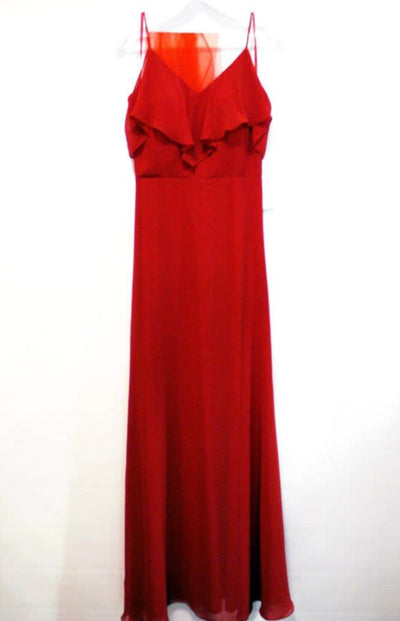 Chicas DM4004 Elegant Navy A-Line Spaghetti-Strap Long Ruffled Chiffon Dress