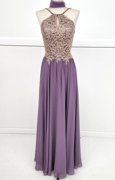 Chicas C1521 Printed Evening A-Line Floral Floor-Length Beaded Chiffon Dress