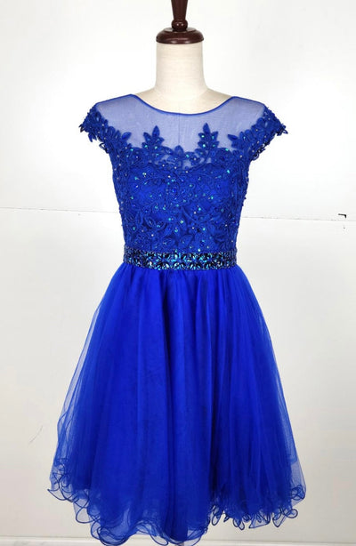 Chicas YG5007 Romantic Printed Illusion Floral Short Beaded Tulle Dress