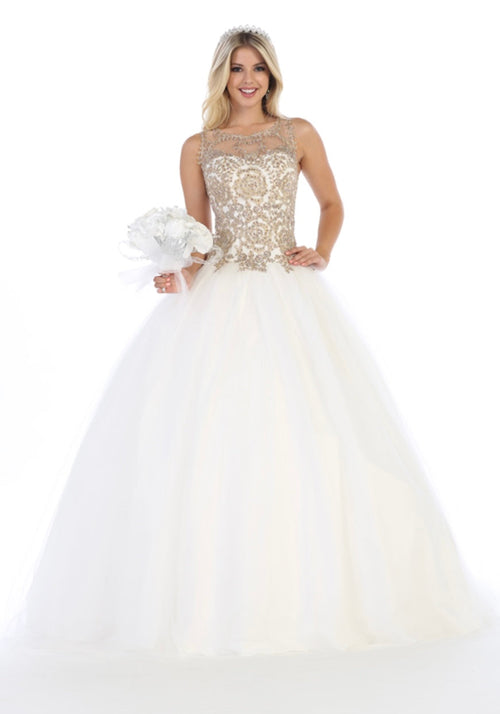 Chicas C9161 Formal Red BallDress Illusion Floor-Length Tulle Dress