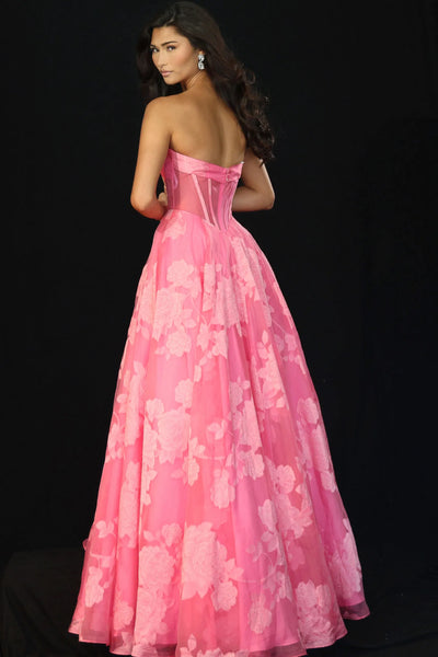 Strapless Floral Organza A-line Gown with Corset Bodice Sweetheart Formal Prom Dress by Jovani 47327