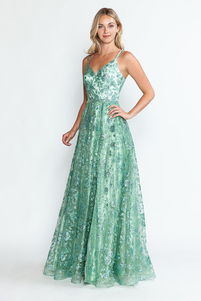 Vestido de fiesta formal de corte A con adornos de purpurina, espalda de corsé y cinturón de piedras de Lenovia 8235