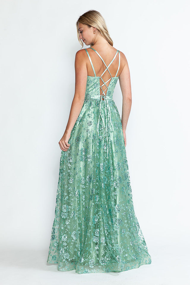 Vestido de fiesta formal de corte A con adornos de purpurina, espalda de corsé y cinturón de piedras de Lenovia 8235
