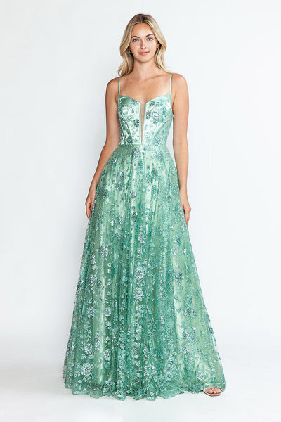 Lenovia 8241 Glitter Appliqué Mesh Tulle Sleeveless Dress