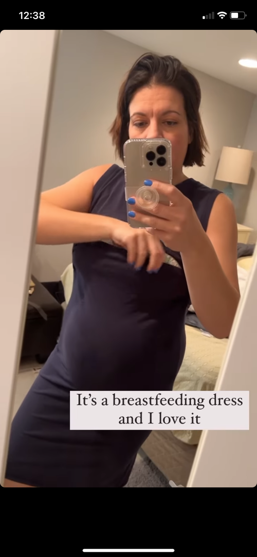 Sleeveless Navy Knee Length Maternity Little Breastfeeding Dress with Panel