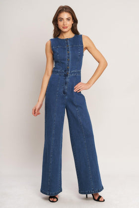 Flying Tomato 9113 Medium Indigo Sleeveless Jumpsuit