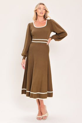Flying Tomato 5312 Brown Square-Neck Midi Dress