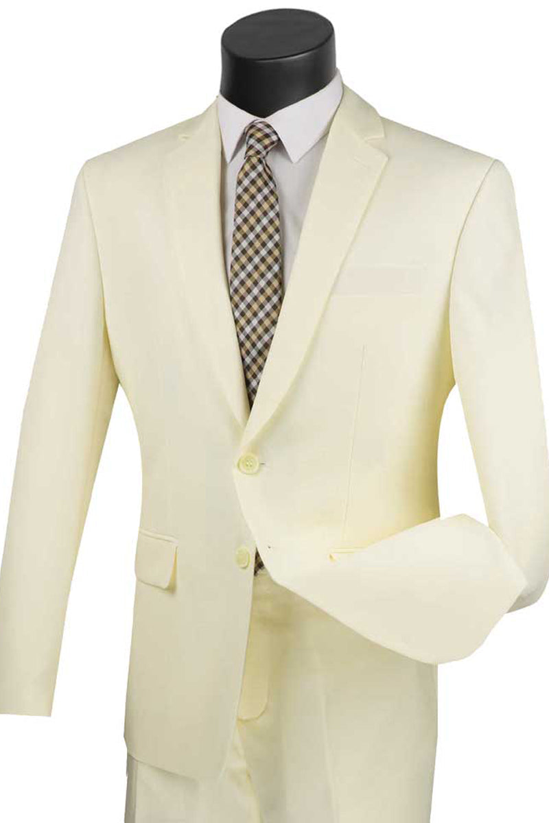 Traje de popelina entallado de dos botones para hombre en color marfil