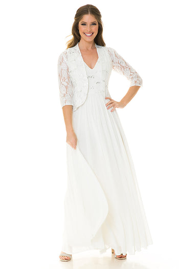 Wedding Dress V-Neck 3/4 Sleeve A-Line Bridal Gown By Lenovia 5237