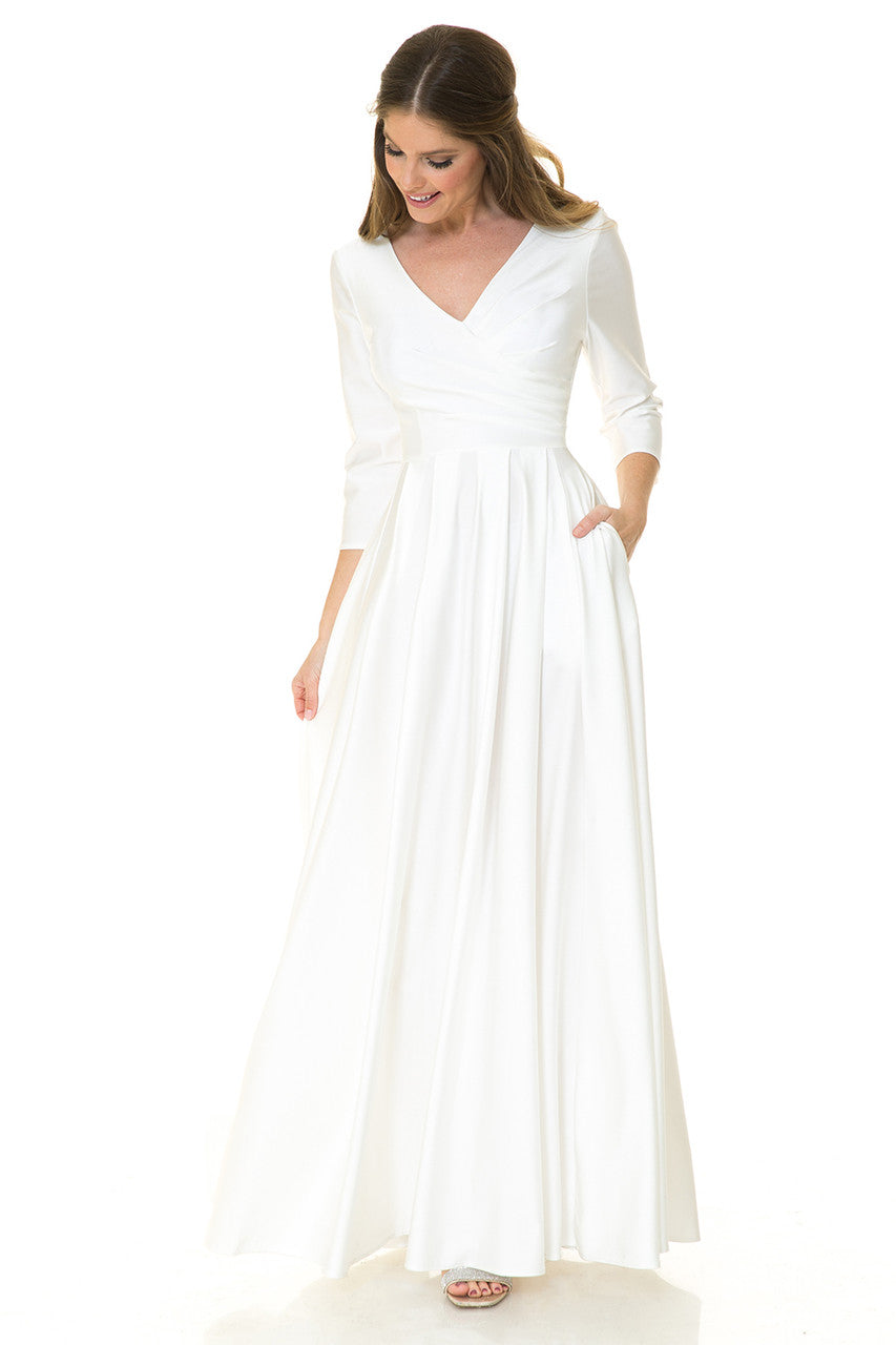 Engagement Dress V-Neck 3/4 Sleeve Wedding Gown By Lenovia 5243