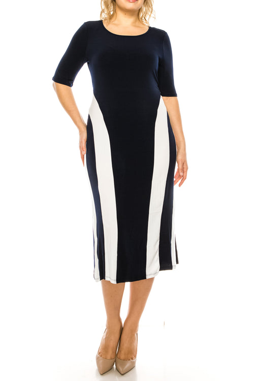 ILE Clothing ITS300 Short Sleeve Side Stripe Jersey Midi Dress