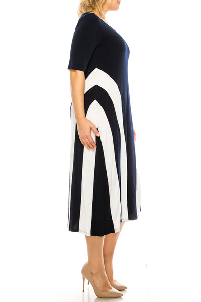 ILE Clothing ITS300 Short Sleeve Side Stripe Jersey Midi Dress