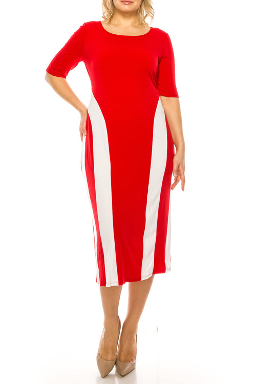 ILE Clothing ITS300 Short Sleeve Side Stripe Jersey Midi Dress