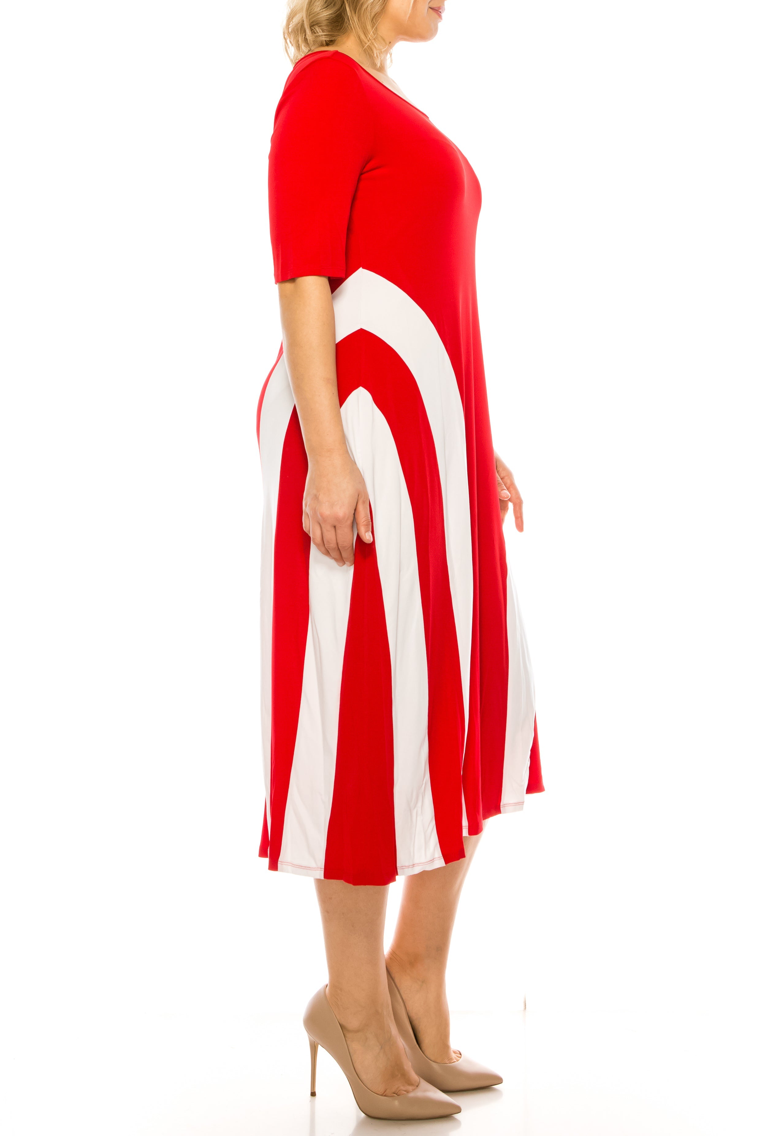 ILE Clothing ITS300 Short Sleeve Side Stripe Jersey Midi Dress