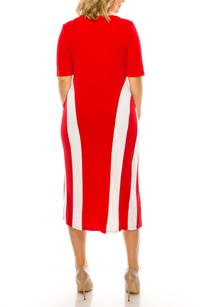 ILE Clothing ITS300 Short Sleeve Side Stripe Jersey Midi Dress