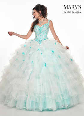 Sweetheart Floral Appliqué Ruffle Tulle Ball Gown with Tulle Cape by Rachel Allan MQ2071