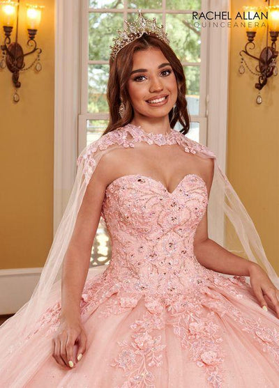 Strapless Sweetheart 3D Floral Lace Appliqué Glitter Tulle Ball Gown by Rachel Allan RQ1111