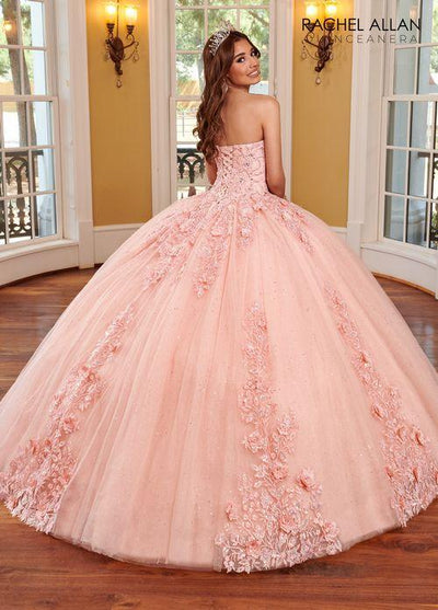 Strapless Sweetheart 3D Floral Lace Appliqué Glitter Tulle Ball Gown by Rachel Allan RQ1111