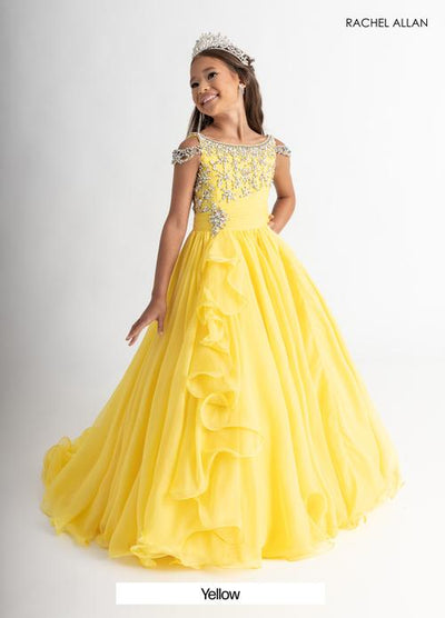 Cold Shoulder Illusion Neckline Crystal Beaded Ruched Bodice Ball Gown by Rachel Allan 10302