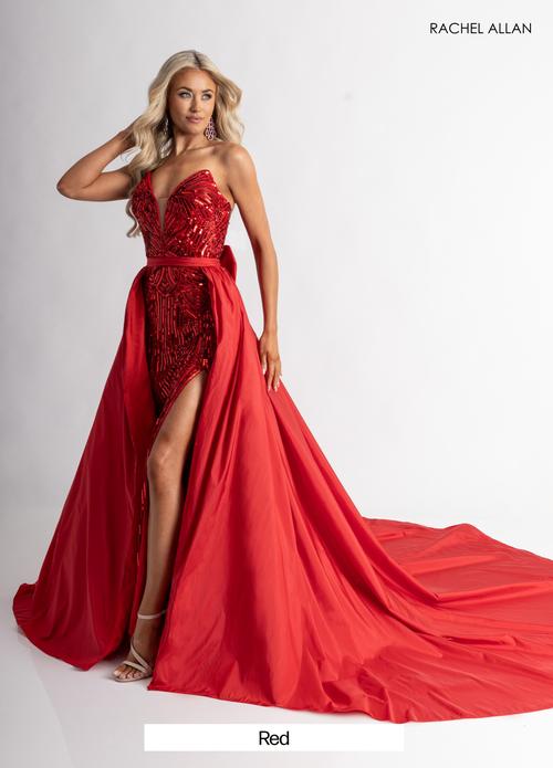 Beaded Sequin Sheath Prom Formal Gown with Taffeta Overskirt by Rachel Allan OVL1000