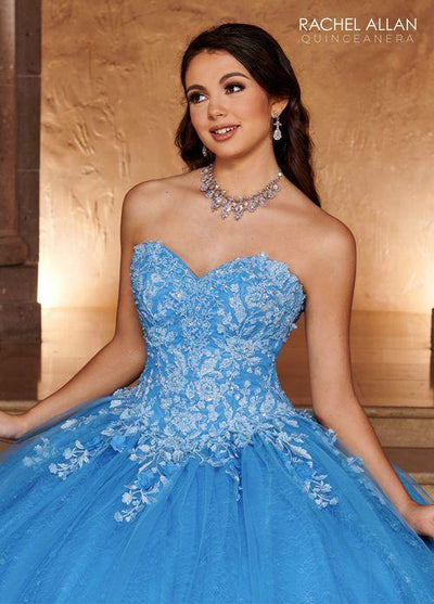Off-Shoulder Sweetheart 3D Floral Lace Appliqué Tulle Over Lace Ball Gown by Rachel Allan RQ1112