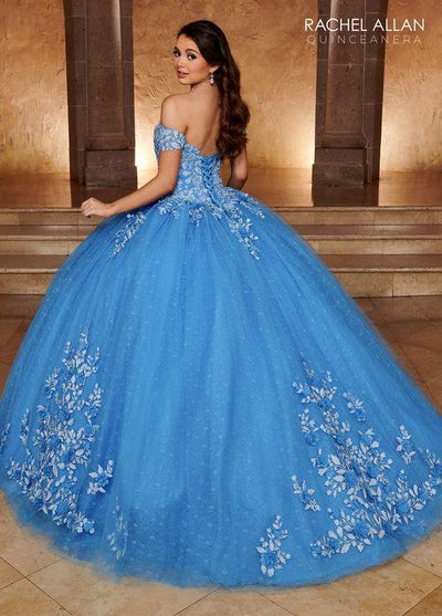 Off-Shoulder Sweetheart 3D Floral Lace Appliqué Tulle Over Lace Ball Gown by Rachel Allan RQ1112