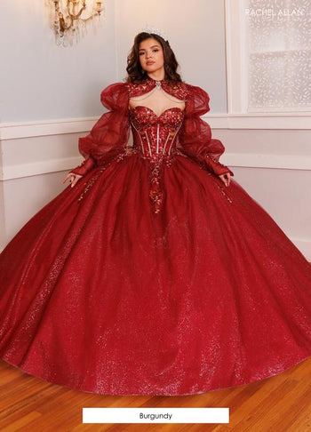Quinceañera Ball Gown with Embroidery and Detachable Puff Sleeve by Rachel Allan RQ9001