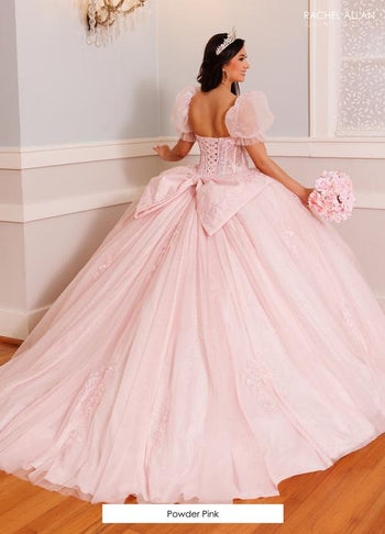 Puff Sleeves Quinceañera Ball Gown with Corset Bodice Tulle Quince Dress by Rachel Allan RQ9002