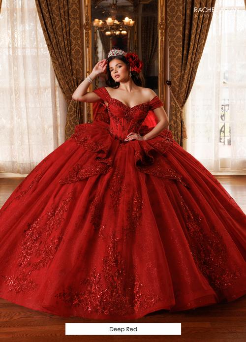 Rachel Allan DEEP RED Glitter Tulle, Beaded Floral Appliqué Ball Gown Ball Gowns