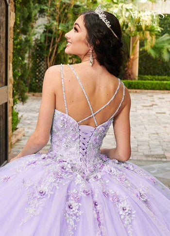 Scooped Neck Beaded Spaghetti Strap Floral Embroidery Tiered Tulle Ball Gown by Rachel Allan MQ2124