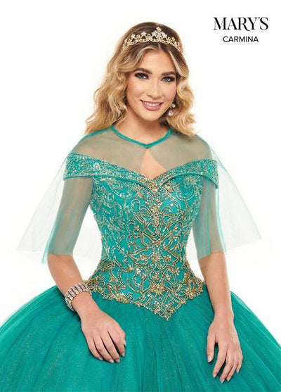 Off Shoulder Beaded Corset Tulle Ball Gown with Cape Quinceañera Dress by Rachel Allan MQ1075