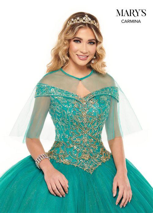 Off Shoulder Beaded Corset Tulle Ball Gown with Cape Quinceañera Dress by Rachel Allan MQ1075